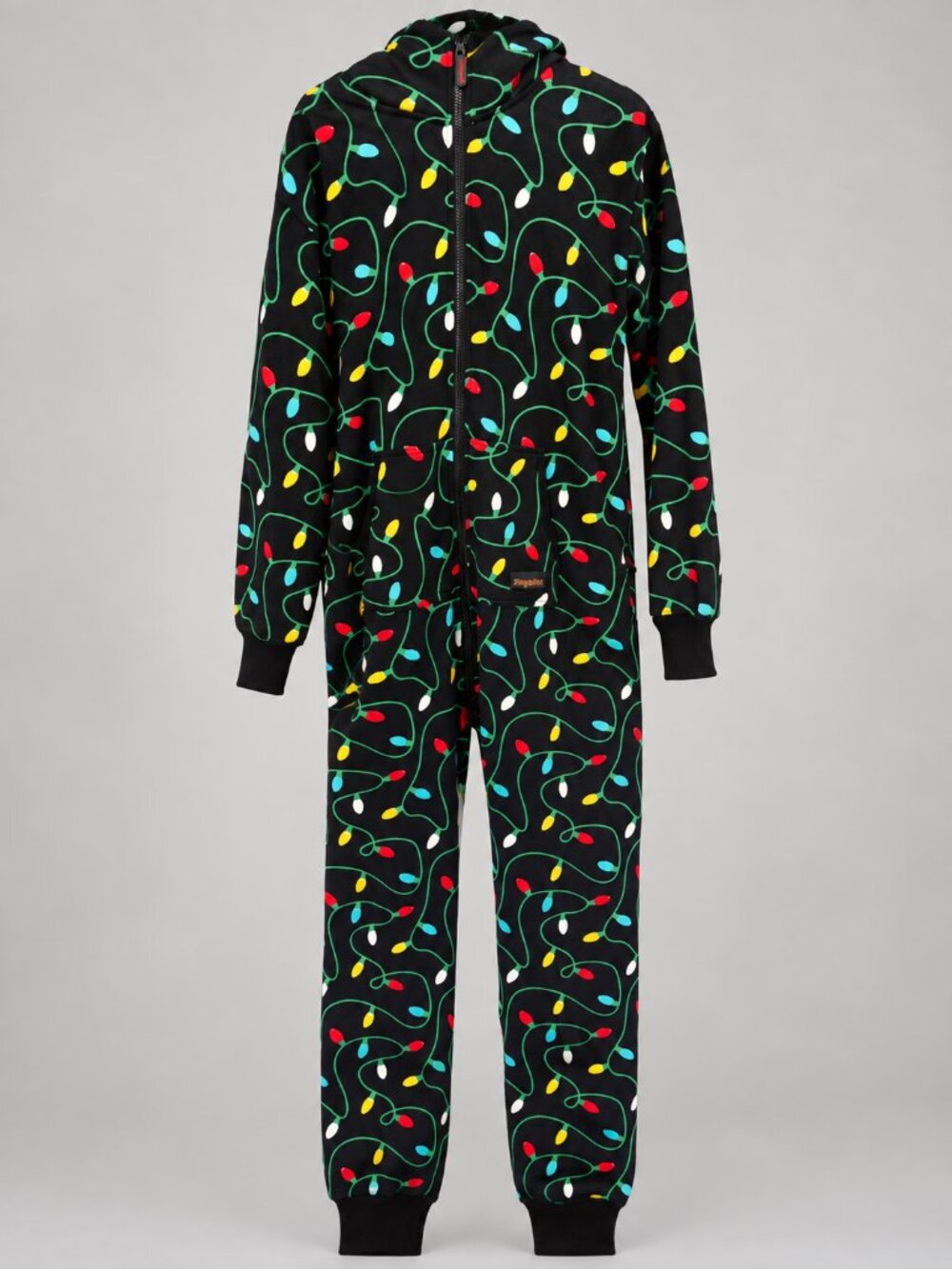 Tipsy Elves Unisex Christmas Lights Heavy Knit Hooded Jumpsuit – Large